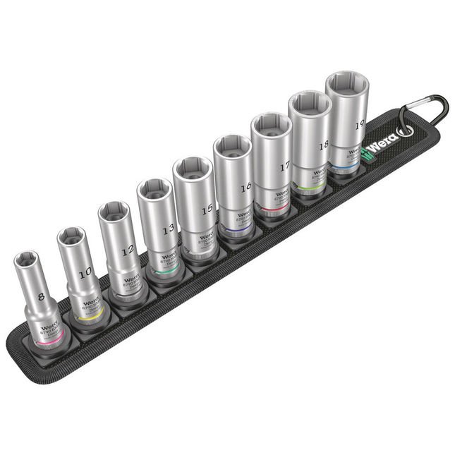 Product image for Wera Belt B 3/8" Drive 9 piece Deep Socket & Rail Set 8 - 19mm