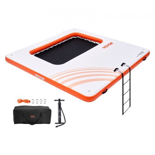 Product image for VEVOR Inflatable Floating Dock, 10x10FT Inflatable Dock Platform with 4*7FT Tra…