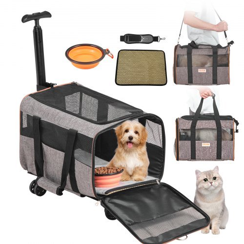 Product image for VEVOR Cat Carrier with Wheels, Airline Approved Rolling Pet Carrier with Telesc…