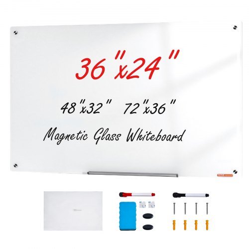 Product image for VEVOR Magnetic Glass Whiteboard, Dry Erase Board 36"x24", Wall-Mounted Large Wh…