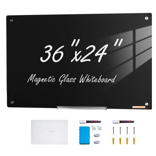 Product image for VEVOR Magnetic Glass Whiteboard, Dry Erase Board 36"x24", Wall-Mounted Large Wh…
