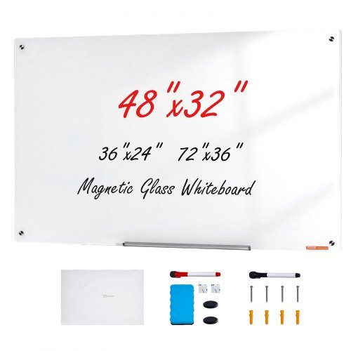 Product image for VEVOR Magnetic Glass Whiteboard, Dry Erase Board 48"x32", Wall-Mounted Large Wh…