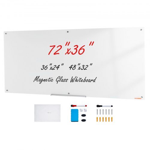 Product image for VEVOR Magnetic Glass Whiteboard, Dry Erase Board 72"x36", Wall-Mounted Large Wh…