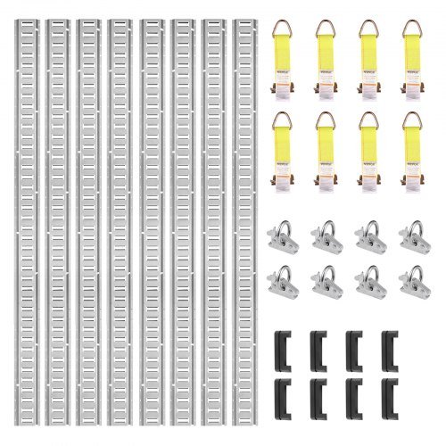 Product image for VEVOR E Track Tie-Down Rail Kit, 24PCS 5' E-Tracks Set Includes 8 Steel Rails &…