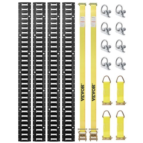 Product image for VEVOR E Track Tie-Down Rail Kit, 18PCS 5' E-Tracks Set Includes 4 Steel Rails &…
