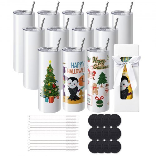Product image for VEVOR 12 Pack Sublimation Tumblers 20oz Skinny Straight, Stainless Steel Sublim…
