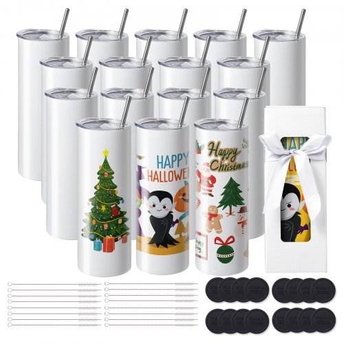 Product image for VEVOR 16 Pack Sublimation Tumblers 20oz Skinny Straight, Stainless Steel Sublim…