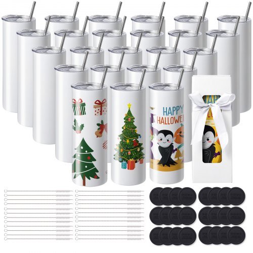 Product image for VEVOR 24 Pack Sublimation Tumblers 20oz Skinny Straight, Stainless Steel Sublim…