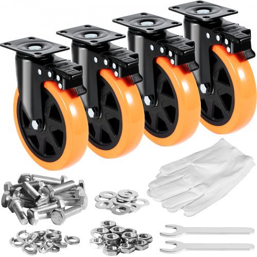 Product image for VEVOR Caster Wheels, 6-inch Swivel Plate Casters, Set of 4, with Security A/B L…
