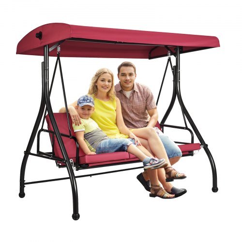 Product image for VEVOR 3-Seat Patio Swing Chair, Converting Canopy Swing, Outdoor Patio Porch wi…
