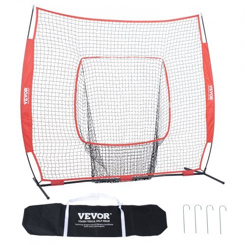 Product image for VEVOR 213.4 x 213.4 cm Baseball Softball Practice Net, Portable Baseball Traini…