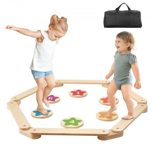 Product image for VEVOR Balance Beam Stepping Stones, 6 PCS Wooden Toddler Balance Boards, Montes…